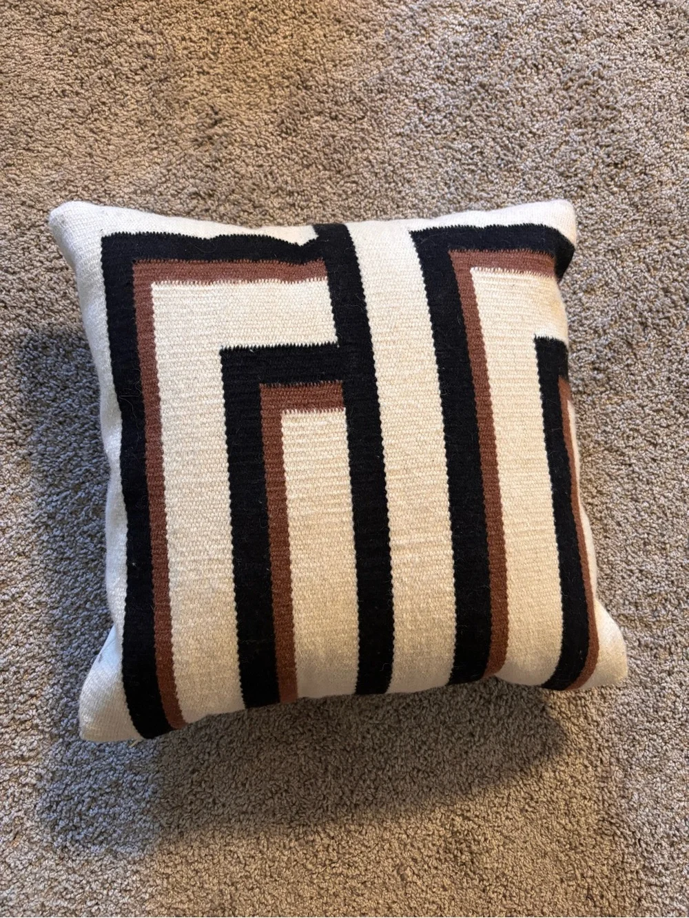 CB2 Geometric Stripe Accent Pillow - Cream, Black & Brown